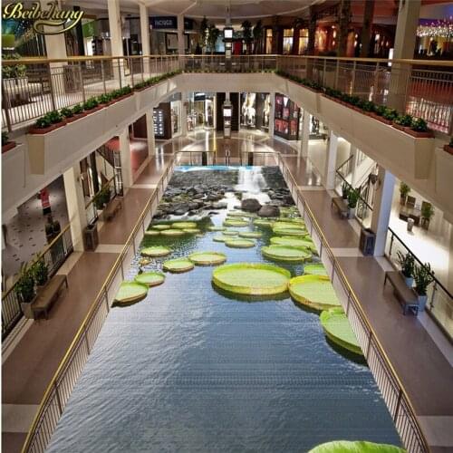 Beibehang Custom photo floor painting wallpaper stickers waterfall water lotus lotus leaves pond 3d floor three-dimensional pain