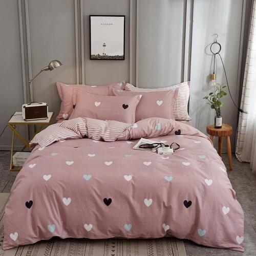 Luxury Nordic Style Pure Cotton Bedding Sets Duvet Cover Bed Sheet Pillowcases Home Textiles 3-4pcs pink heart leaves pattern