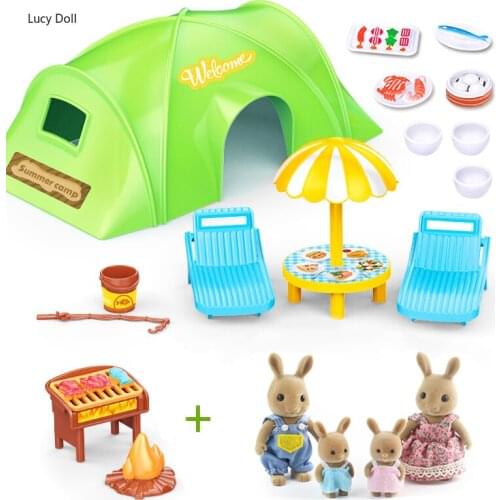 DIY 1/12 Forest Animal Family Picnic Tent Set Toy Miniatura Small DIY House Furniture Forest Family Picnic Set Toys For Kid Gift