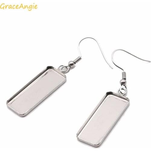 GraceAngie 10pcs silver Earring Wire Hook Ear Hook Rectangle Earring Back Blank Base stainless steel DIY Sets Bezels 10*25mm
