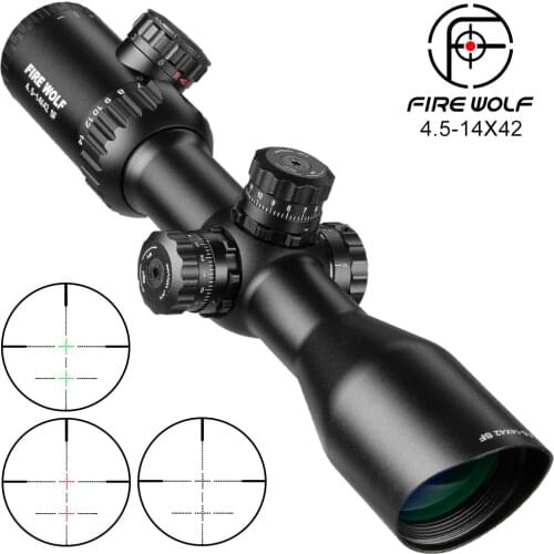 Fire Wolf 4.5-14X42 Riflescopes Bevel Side Double Cross Red Green Focus Tactical Optical Scope Sight Sniper Hunting Scope