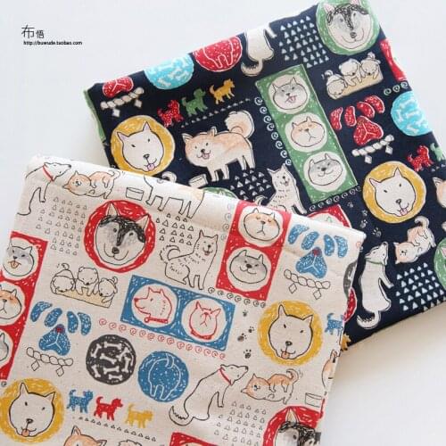 45cm*110cm/Piece,Dog Cartoon Printed Cotton/Linen Cloth,Clothing Tablecloth,Pillow,Curtain,Hand Bag Fabric,DIY Hand Material