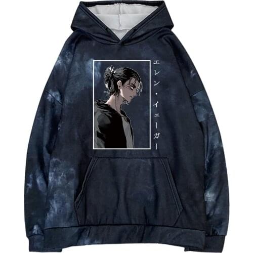 Japanese Anime Attacks on Titan Eren Yeager Casual Sweatshirt Anime Tie-dye Long Sleeve Hoodie Pullover
