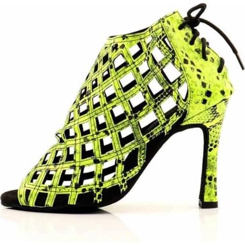 Evkoodance Wedding Party Dance Shoes Yellow Leather Latin Dance Shoes Woman Soft Bottom Sex Salsa Dance Shoes Lady Dance Boots