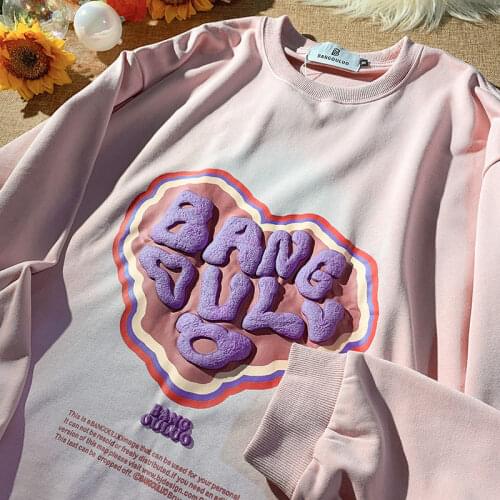 2021 Pink Tops Cute Letters Printed Hip Hop Sweatshirt Women Plus Size Hoodies Harajuku Teens Clothes Japanese Fashion Pullovers