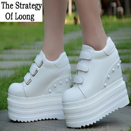 Spring Autumn Women Platform Wedges Ankle Short Boots 13 CM High Heels Lady Chunky Sole Summer Increasing Height Shoes 20180822