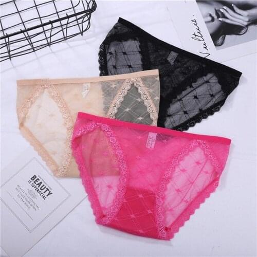Women Embroidery Hollow Breathable Low Waist Briefs Lace Seamless Sexy Ladies Underwear