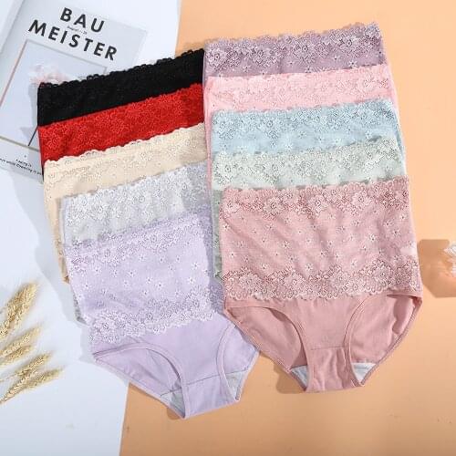 AIJOLEN Oversized High-waist Cotton Underwear Womens Autumn and Winter Warm Belly Panties Pure Color Lace Triangle Briefs