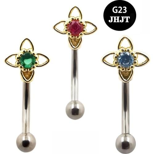 JHJT 1/3PC 3 Colors Curved Barbell Eyebrow Piercing G23 Titanium Daisy Conch Cartilage Earrings Eyebrow Ring 16G Body Jewelry