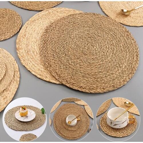 1PC Insulation Pad Hand-Woven Round Coaster Non-Slip Placemat Natural Potholder Home Table Decor