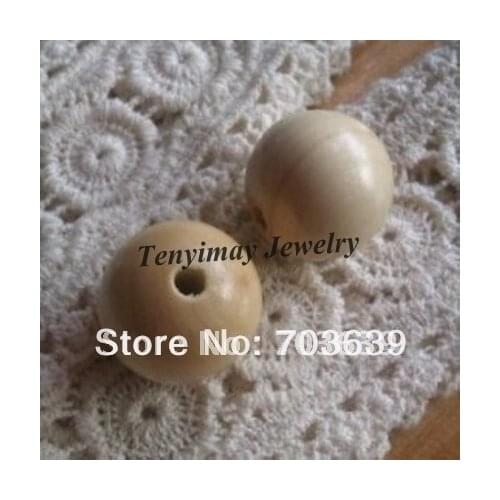 Free Shipping 200pcs 25mm Wood Loose Beads, Original Color Round Wooden Beads