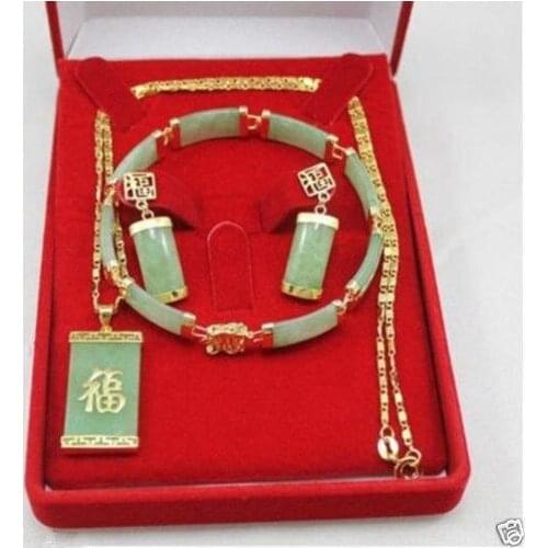 Free Shipping >>New - fashion beautiful green jade jewelry set AAA