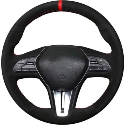 Car Steering Wheel Cover Black Suede For Infiniti Q50 2017 2018 2019 Q60 2015 2016 2017 2018 2019 QX50 2018 2019