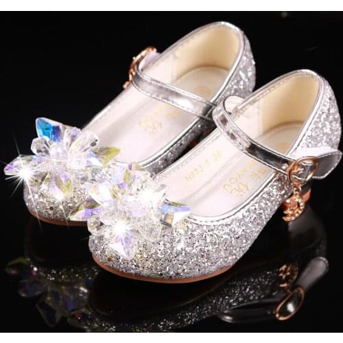 Children girls Bling Sequin Rhinestone shoes high heel 3cm princess Cinderella Shoes 4colors 26-38 833-5 GZX03