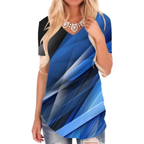 Giyu Brand Abstract T Shirt Women Psychedelic Funny T shirts Art T-shirts 3d Dark Blue V-neck Tshirt Womens Clothing Punk Rock
