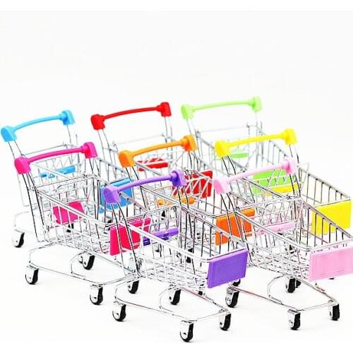 Simulation Mini Shopping Cart Kids Toys Supermarket Hand Trolleys Pretend Play Toy Early Educational Toy Desktop Storage Toy