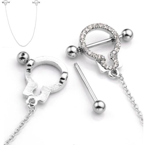 Jovivi 1x Stainless Steel Handcuffs Cubic Zirconia Crystal Nipple Shield Sexy Nipple Ring Piercing Jewelry For Girl Women