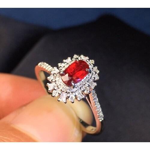 P404 Ruby Ring 18K Gold Jewelry Real Natural 0.43ct Red Ruby Diamond Jewelry Anniversary Females Rings for Womens Fine Rings