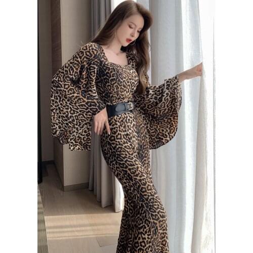 New spring and summer Fashion casual brand female women ladies girls loose Leopard chiffon jumpsuits clothing
