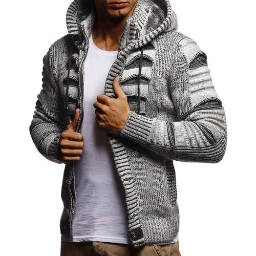 Korean Version of The Trend of Mens Knitted Cardigan Slim-fit Sweater with Hood 2021 Sweater Jacket for Men Winter Sweater Men