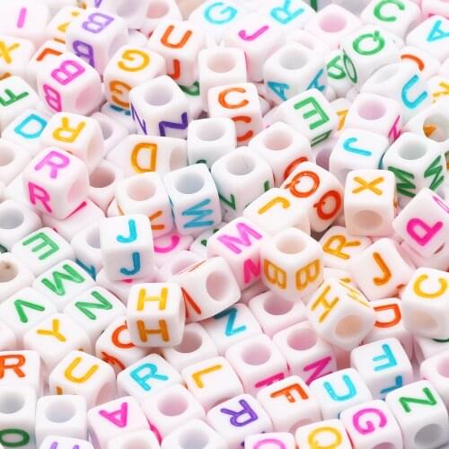 Mixed Color Letters 6mm Square Acrylic White Spacer Alphabet Beads For Jewelry Diy Making Handmade Children Bracelet Necklace