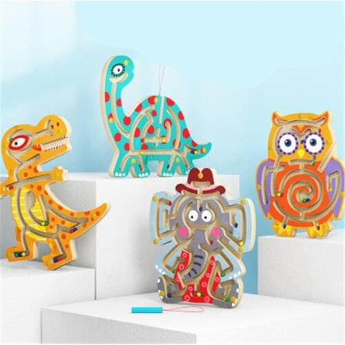 Montessori Animal Magnetic maze Rollerball Educational Wooden toy 3D Puzzle Wooden Round baby Early Education Enligh Leares Toy
