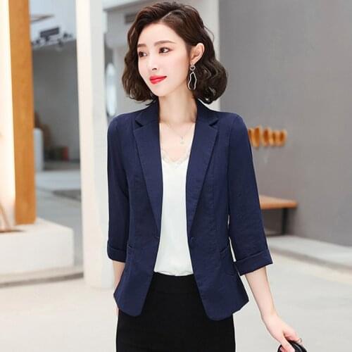 Cotton and linen small suit womens jacket short style 2021 spring and summer new Korean style slim casual suit thin style