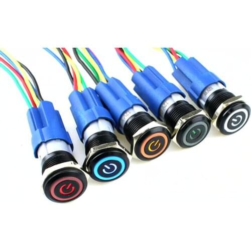 16mm Metal Push Button Switch LED power mark locking Latching Self-reset Momentary 1NO 1NC red blue yellow green white