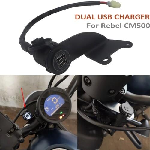 Motorcycle Dual USB Charger Cigarette Lighter Adapter Phone Charger For Honda Rebel CM500 CM 500 Double USB Port W/ LED Light