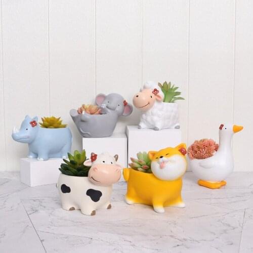 Cartoon Resin Miniature Animal Model Succulent Flower Pot Creative Garden Balcony Plants Bonsai Potted Carfts Home Decoration