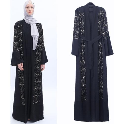 Muslim Abaya Dress Cardigan Sequin Tassels Kimono Long Robe Gowns Jubah Vestidos Sexy Party Middle East Eid Ramadan Islamic