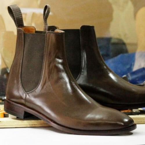 Men Shoes Fashion Trend Gentleman High-end Brown PU Leather Chelsea Boots Classic Ankle Boots Large Size 38-48 Men Boots AQ245
