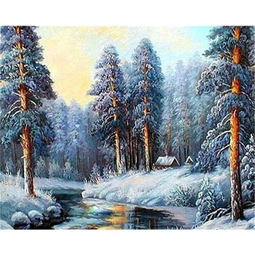 Landscape Winter DIY Embroidery Cross Stitch 11CT Kits Craft Needlework Set Printed Canvas Cotton Thread Home Design