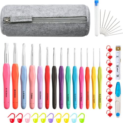 38pcs Pack Crochet Needle Kit Crochet Hooks Set Big Size Soft Handle Crochet Needles Yarn Weave Knitting Needles Set With Bag