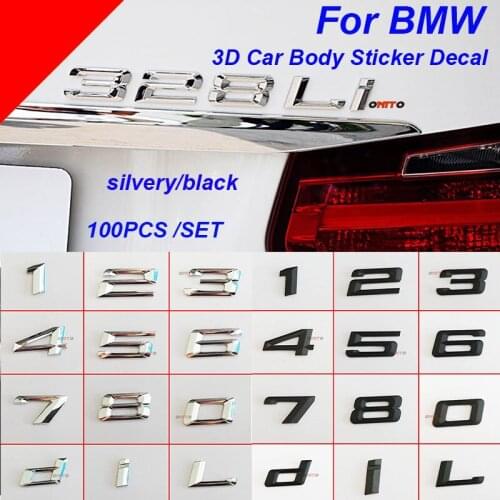 100pcs/set 3D Sticker ABS Number Letter Car Rear Bumper Trunk Emblem Badge Decoration for 3 5 7 series 0/1/2/3/4/5/6/7/8/d/L