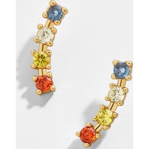 Delicate Copper Zircon Crystal Round Stud Earrings Rainbow Color Romantic Love Earrings For Women Girls Gift