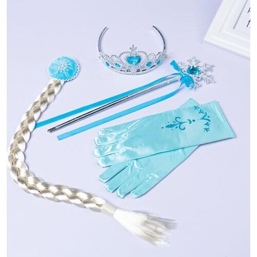 New 3/4pcs Elsa Sweet Princess Girl Hair Accessories Set Girl Crown Magic Wand Hair Band Role Playing Toy Makeup Toy