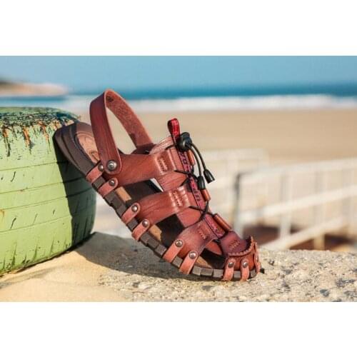 New Summer Men Sandals Breathable Leather Men Beach Sandals Brand Men Casual Shoes Comfortable Slip-on Casual Cheap Sandal