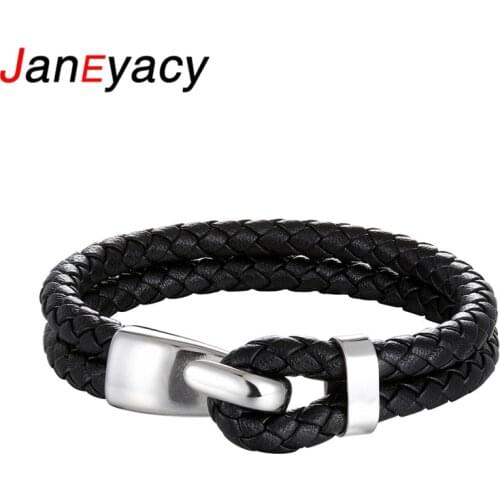Brand New Brand Creative Black Multi-layer Leather Bracelet Men Stainless Steel Anchor Bracelet Fashion Bangles Gifts Pulseras