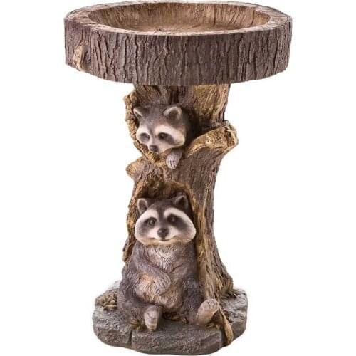 New Design Cute Funny Resin Raccoon Birdbath Polyresin Antique Garden Bird Bath For Home Garden Yard Decoration Accessories