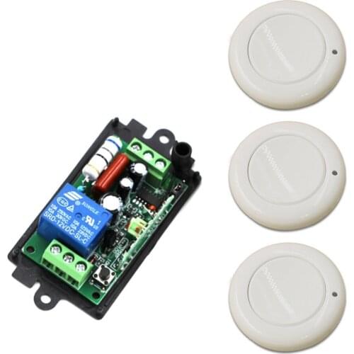 New Product AC110V 220V RF Remote Control Switch System 3pcs WhiteTransmitter and 1pcs Receiver 1CH Relay Smart Home 315/433MHZ