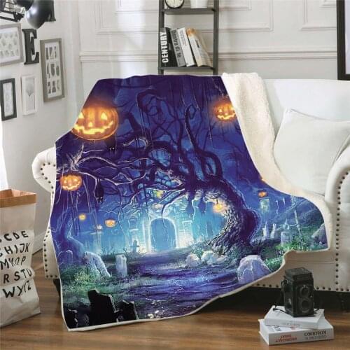 3D terrible Skull pumpkin Sherpa Blanket for Kids Girls Couch Soft Plush Comforters Thin Quilt Drop Ship Customized