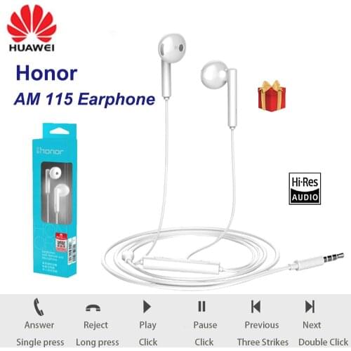 Original Huawei Honor AM 115 Headset with 3.5mm in Ear Earbuds Earphone Speaker Wired Controller for Huawei P10 P9 P8 Mate9
