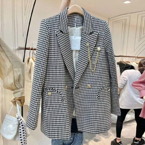 Suit Jacket Womens Thin Short Plaid Blazer Suit Spring/Fall New Blouse Jacket Female Casual Coat Clothing