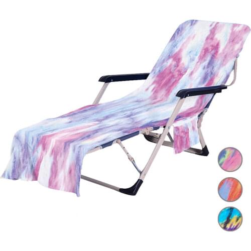 Popular Tie Dye Print Beach Chair Cover Soft Microfiber Beach Camping Garden Recliner Towel Summer Beach Towel with Side Pocket