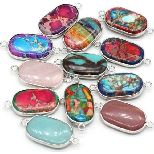 Natural Emperor Stone Charms Double Hole Connector Rectangle Chakra Rose Quartzs Pendant DIY Bracelet Necklace Jewelry Making