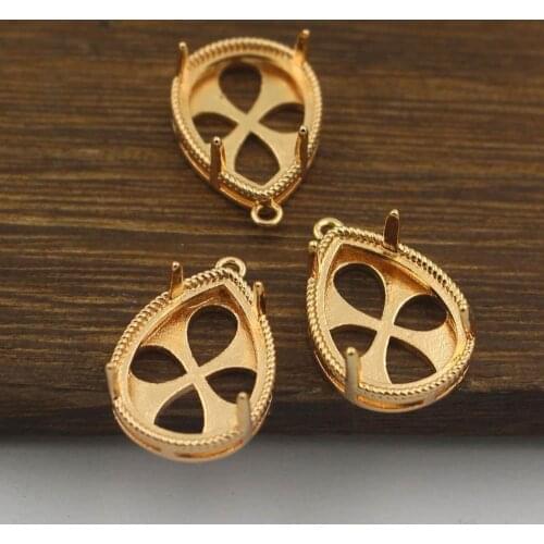 20pcs Open Back Pendant 4 Prong Pins Strong Bezel Cup Setting fit 13x18mm Drop Teardrop Resin Cameo Cabochons Bases Findings DIY