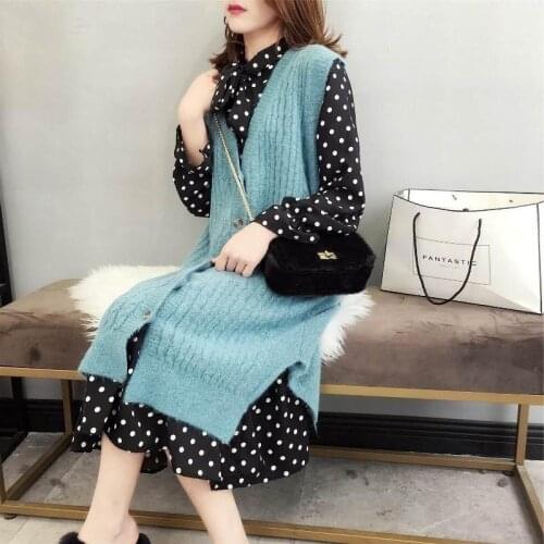 Casual Winter Oversize Straight Sleeveless Sweater Dress Women Thick Knit Long Dress Female Knitted Vest Dress Autumn Y662