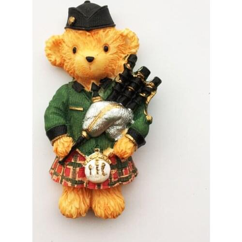 QIQIPP British creative tourist souvenir lovely bagpipe plaid skirt bear magnetic refrigerator sticker collection decoration