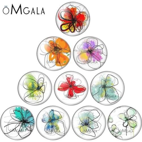 Mix Color Art Drawing Flowers 12mm/14mm/16mm/18mm/20mm/25mm/30mm Round photo glass cabochon demo flat back Making findings